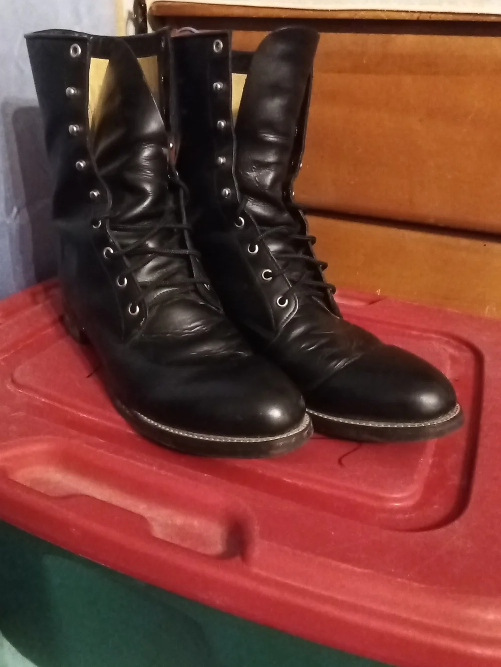 Justin Boots Black Leather Lace-Up western Style Boots 15E